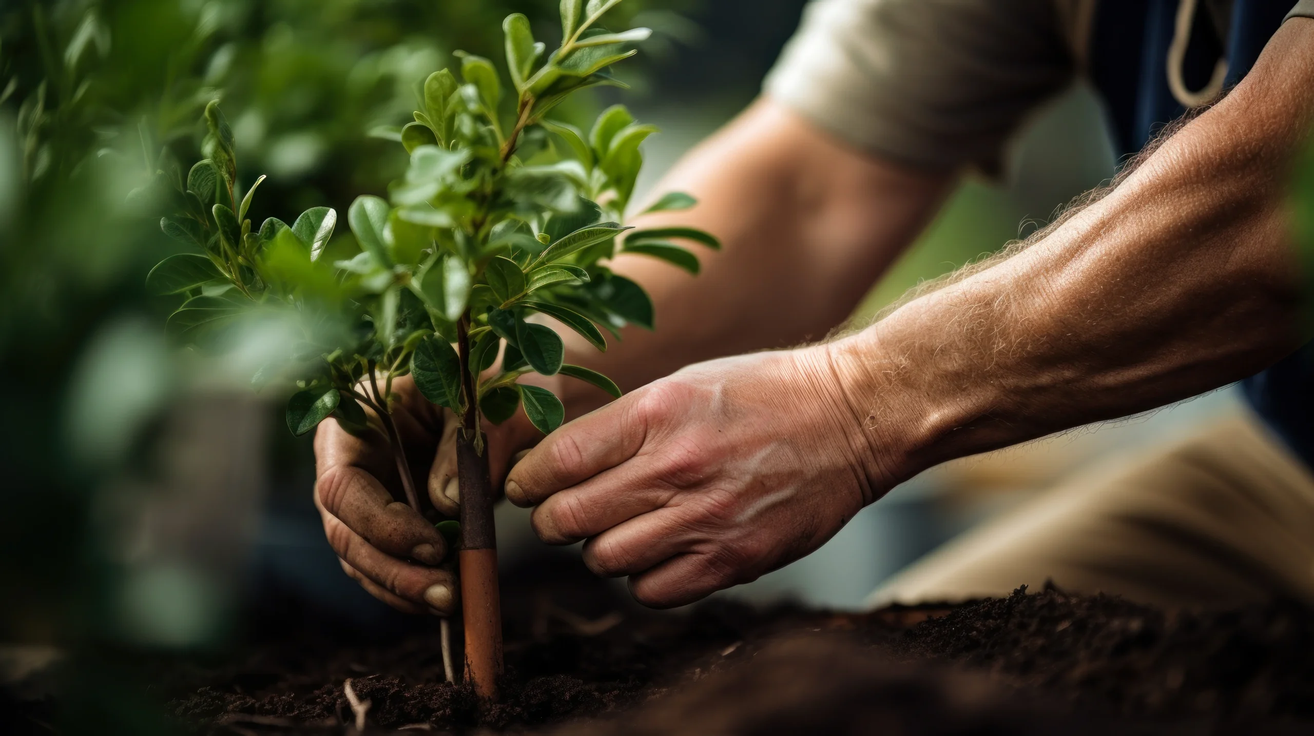 person planting in flower bed