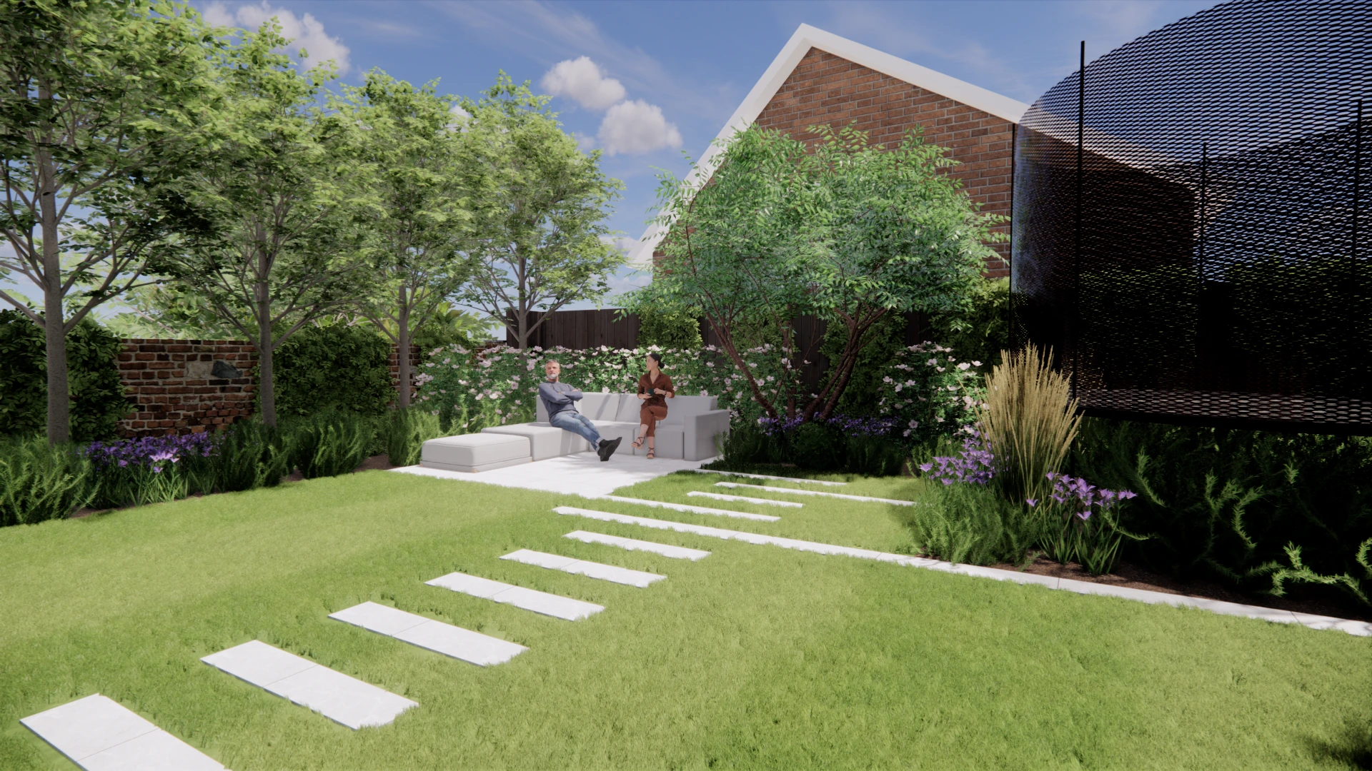 sketch of two people in garden build