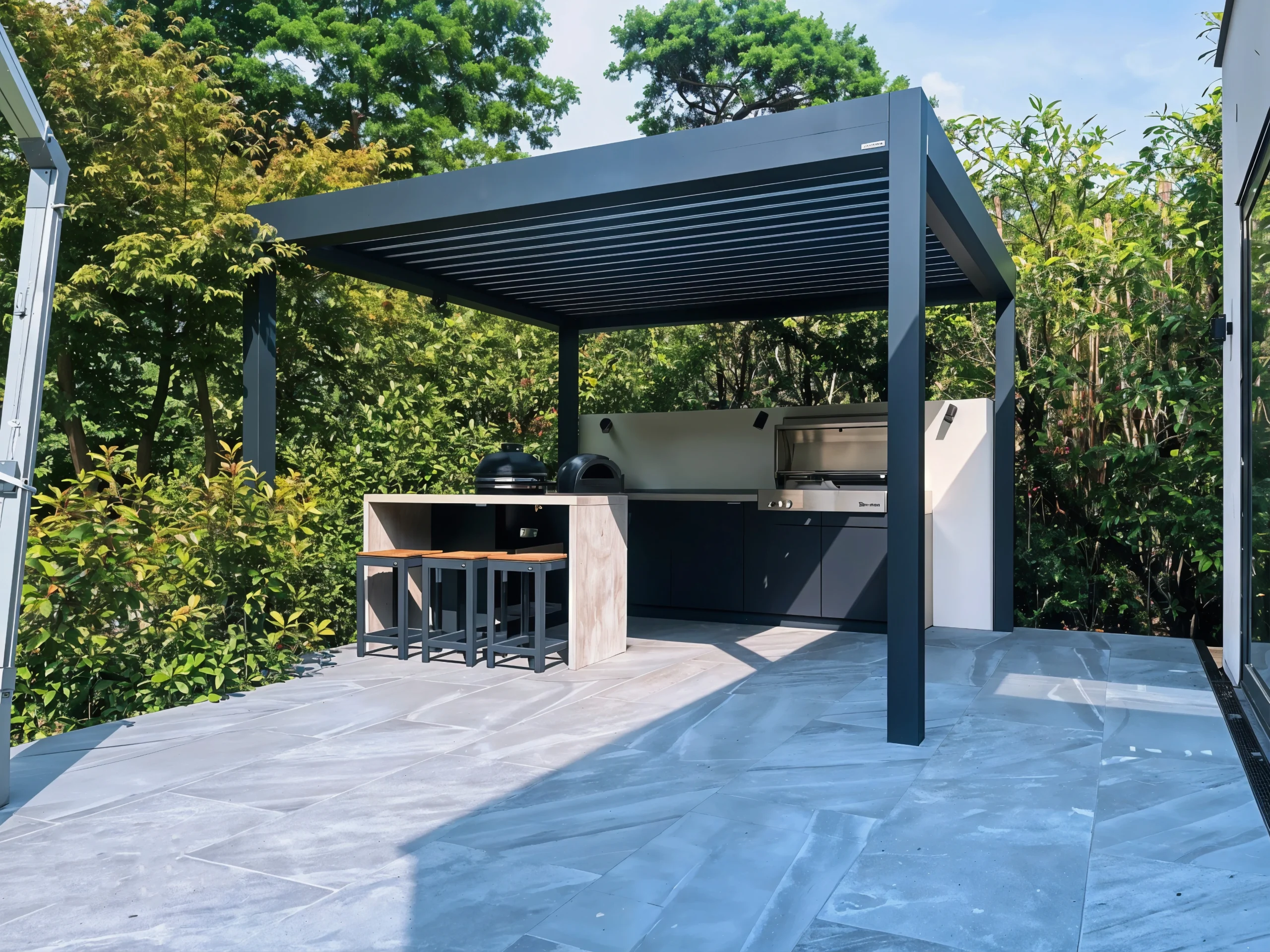 low shot of bbq build