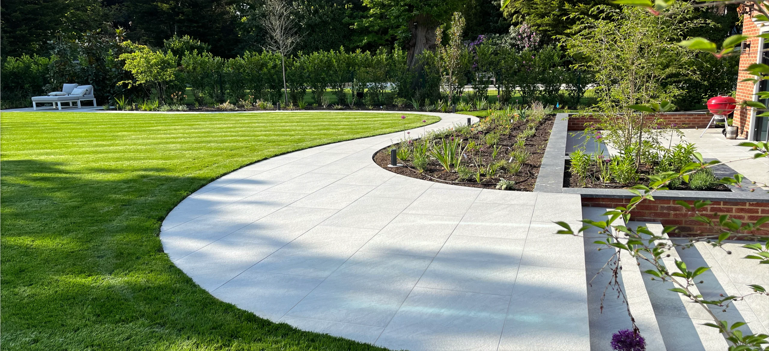 closeup of curved hard landscaped path
