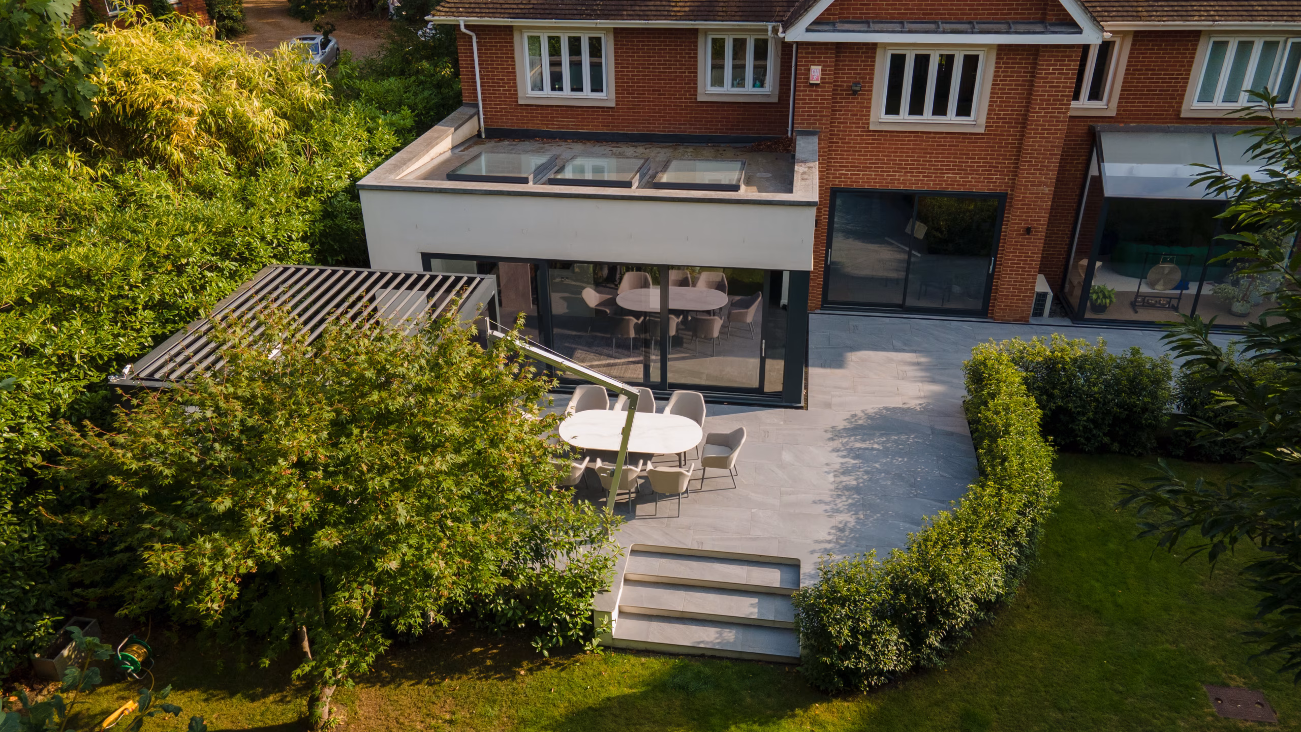 aerial view of hard landscaping project patio