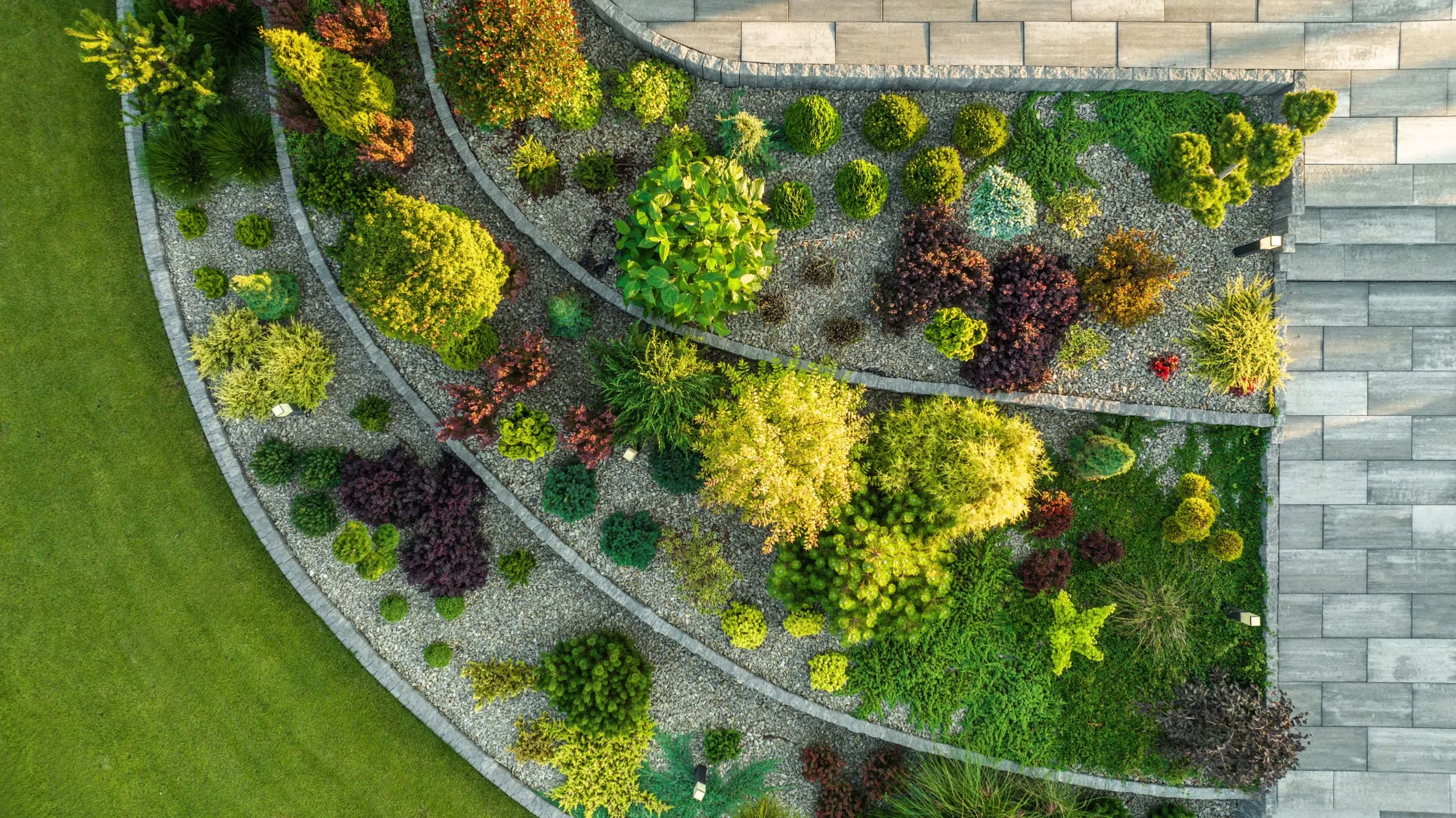 landscaping aerial shot of flower bed