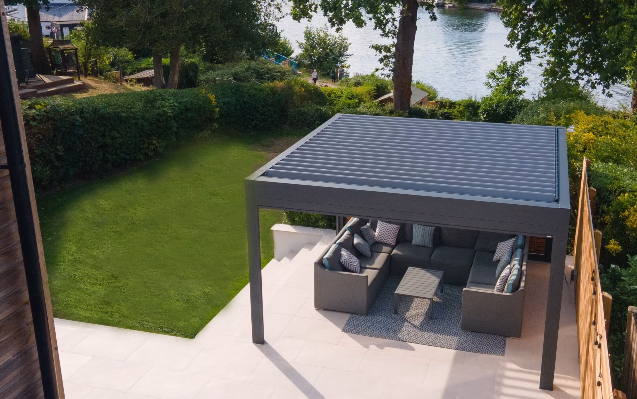 high view of new patio build