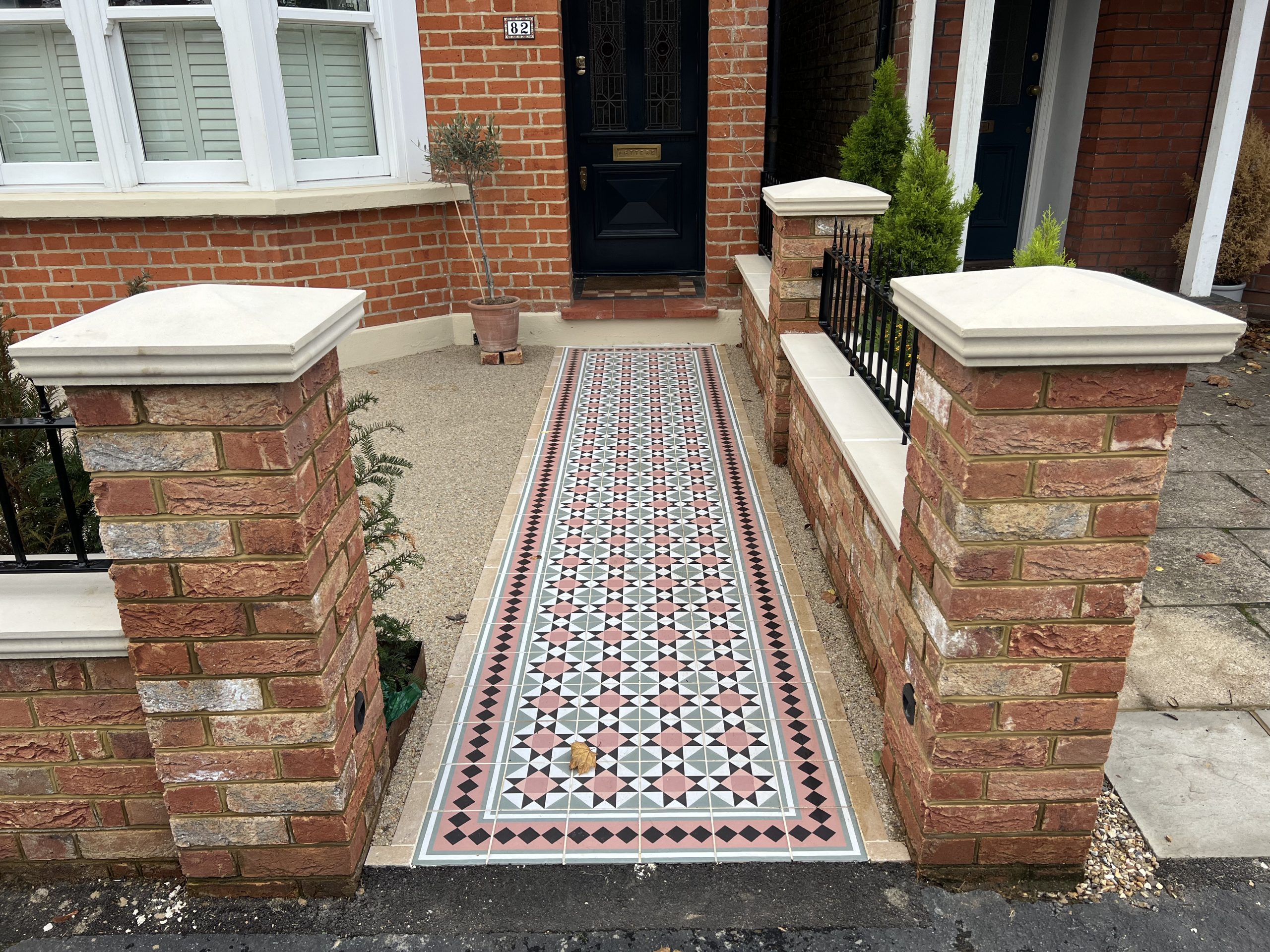 mosaic patterned front porch