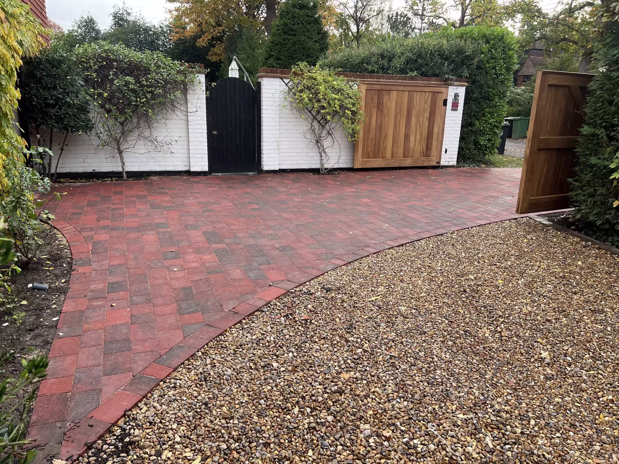 side view of red brick drive
